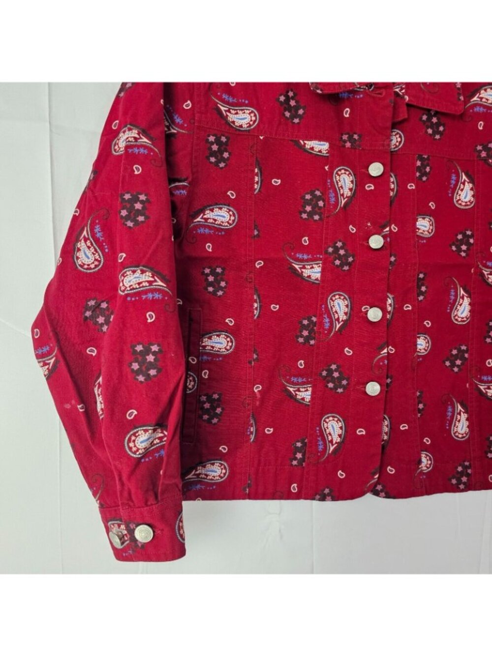 Cabelas Button Up Shirt Womens S Red Paisley Western Long Sleeve Cotton Top - Picture 2 of 9